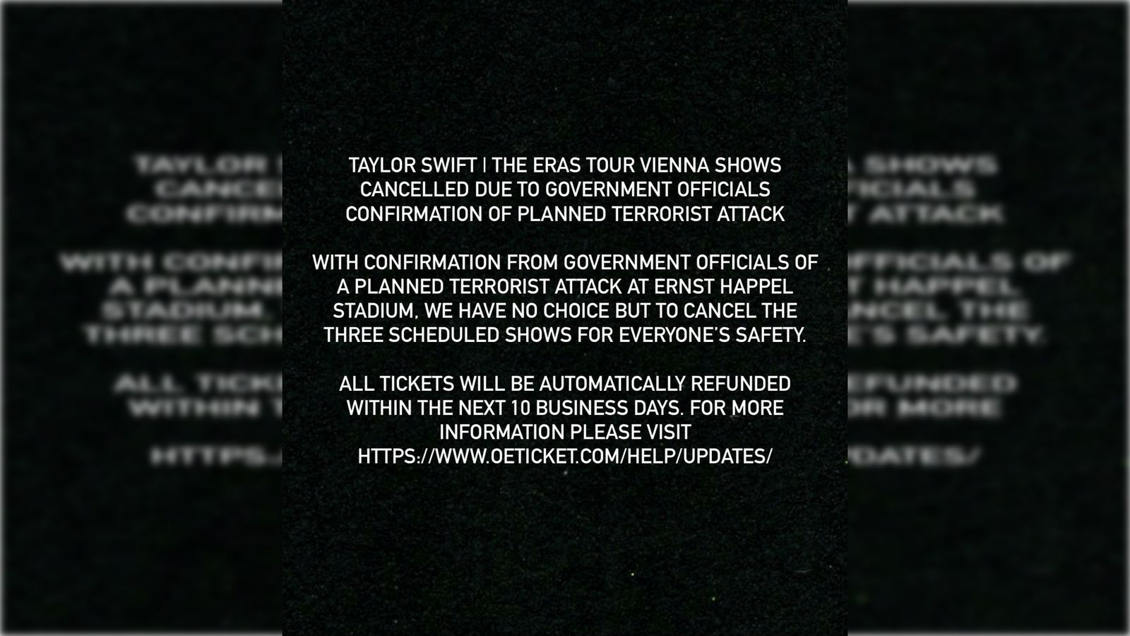 Missatge publicat en xarxes per Barracuda Music, l'organitzador de l'esdeveniment