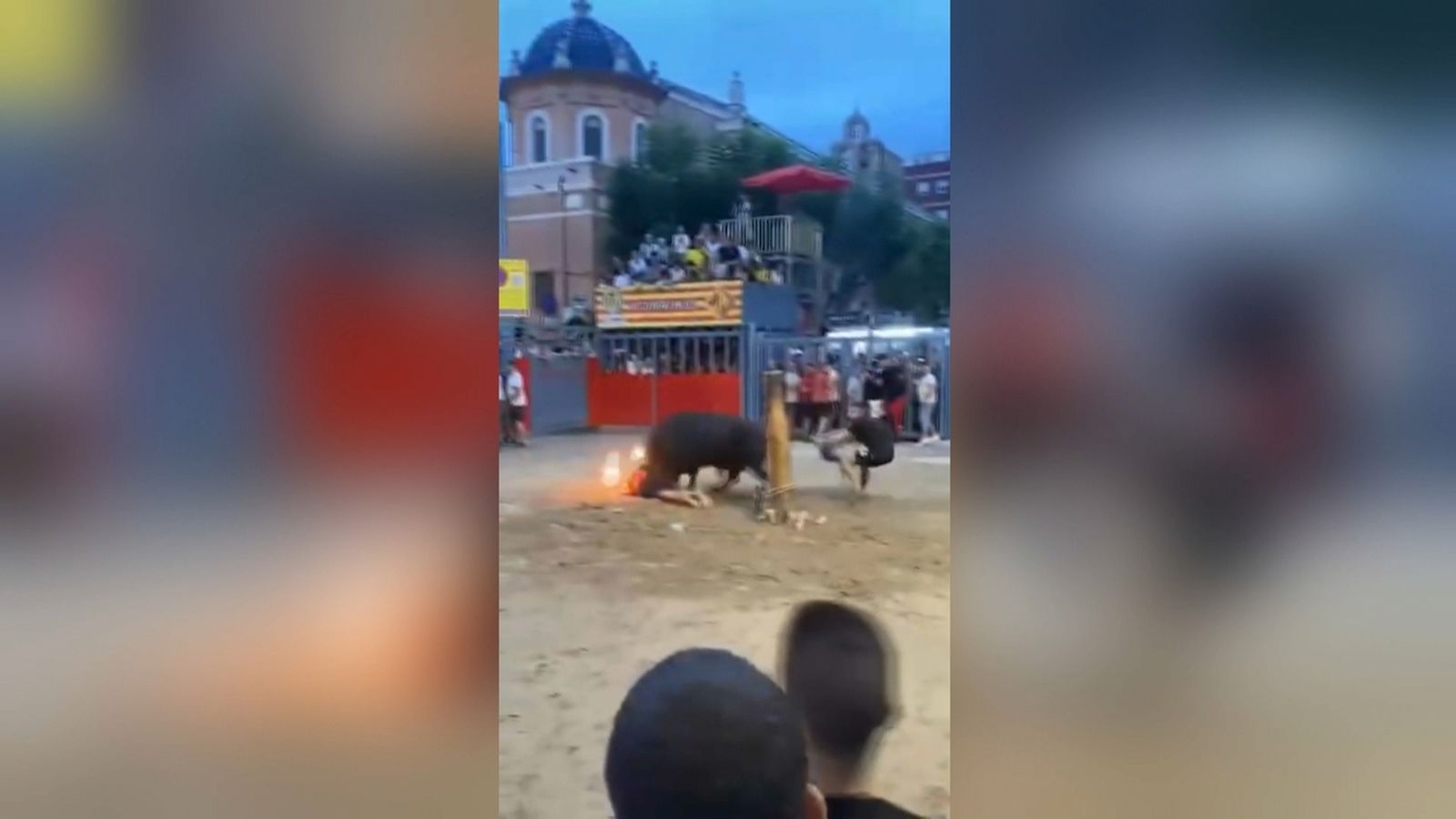 Enganxada d'un bou enbolat a un home a Vila-real