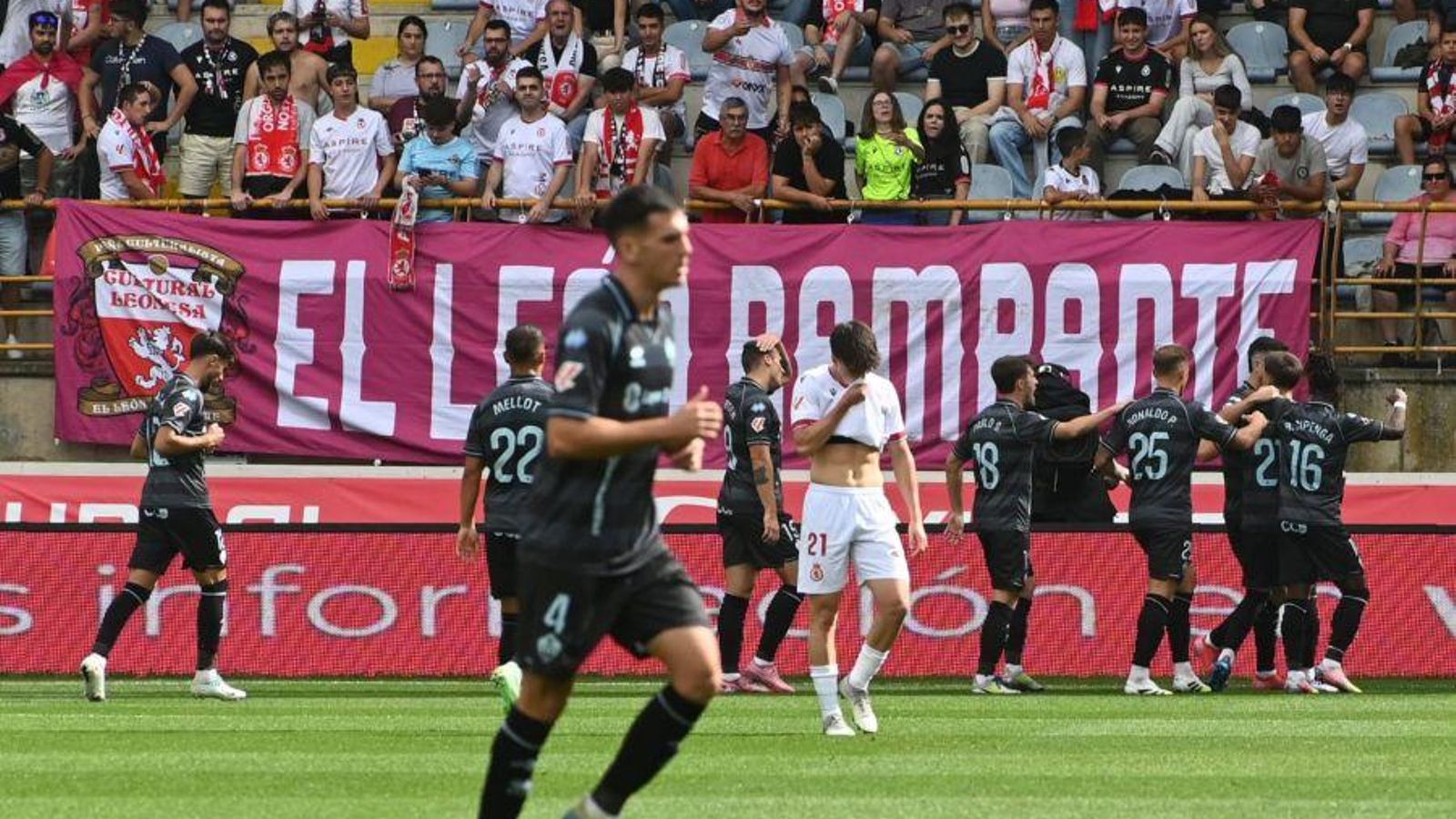 Els jugadors a les ordes de Pablo Hernández celebren un gol al Reino de León