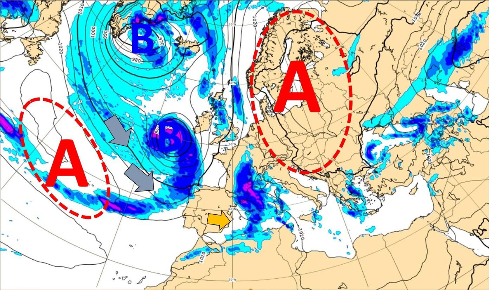 Dissabte 12 de març al migdia la previsió actual situa el front a les Balears.