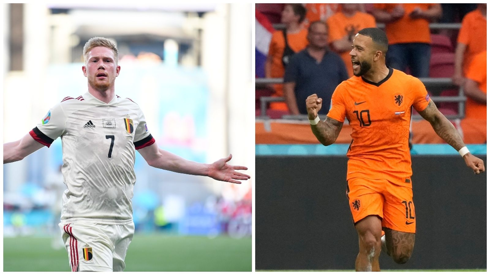 El belga Kevin De Bruyne (esquerra) i l'holandés Memphis Depay (dreta) celebren un gol aquest dijous