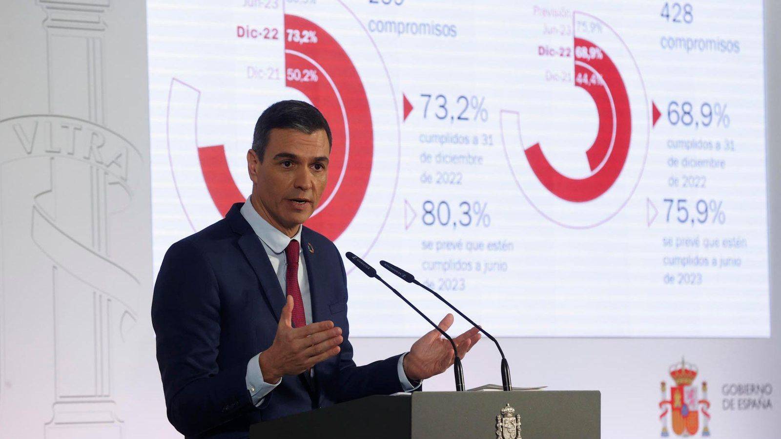 El president del govern espanyol, Pedro Sánchez, durant la roda de premsa posterior al Consell de Ministres aquest dimarts