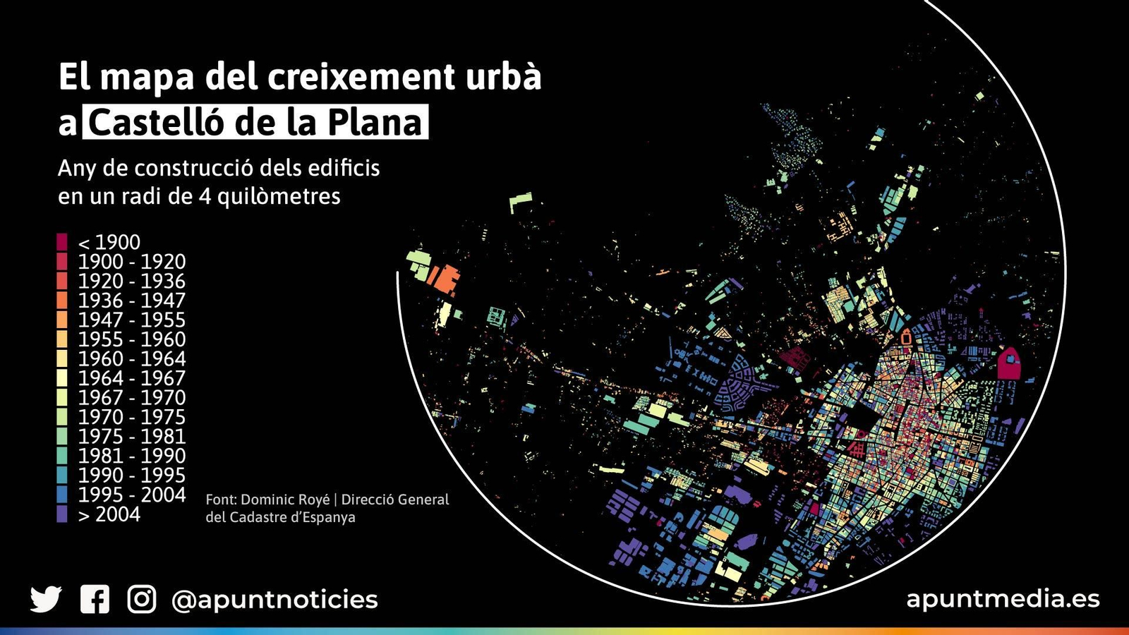 El mapa del creixement urbà a Castelló de la Plana