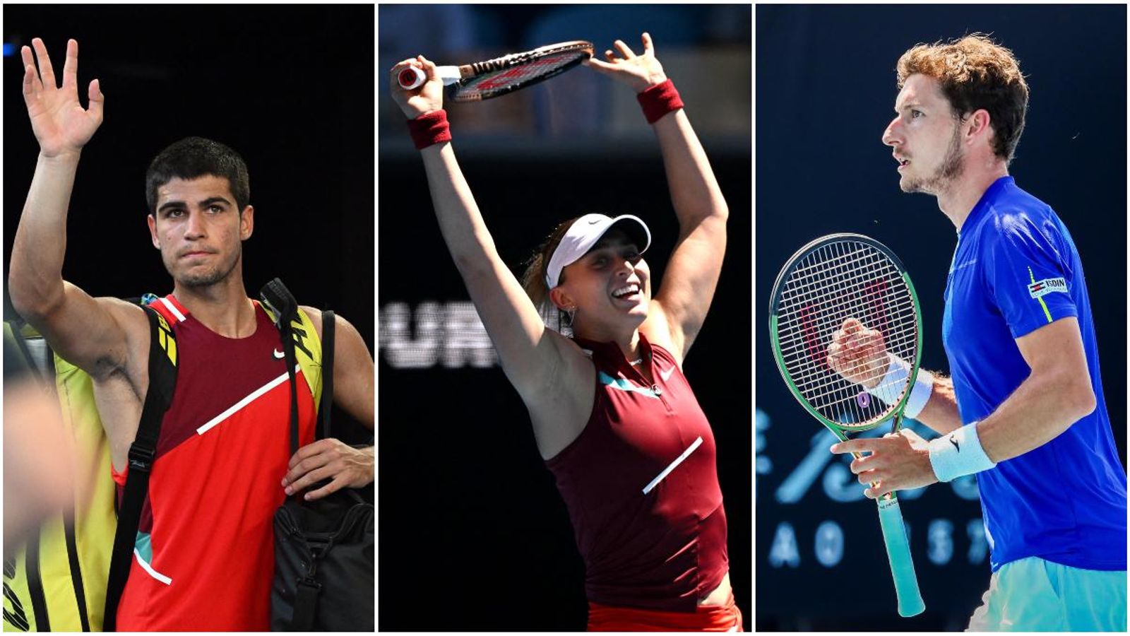 Carlos Alcaraz, Paula Badosa i Pablo Carreño, durant l'Obert d'Austràlia Carlos Alcaraz, Paula Badosa i Pablo Carreño, durant l'Obert d'Austràlia