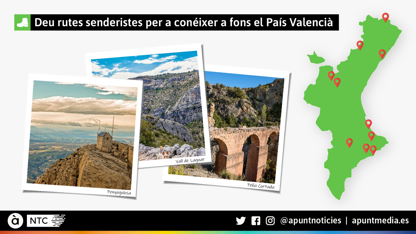 Imatges i mapa amb l'ubicació de les deu rutes proposades