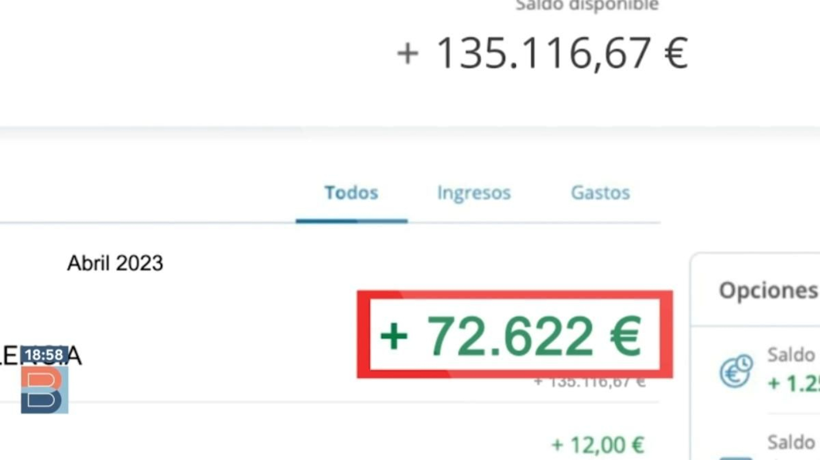 Detall de l'ingrés bancari