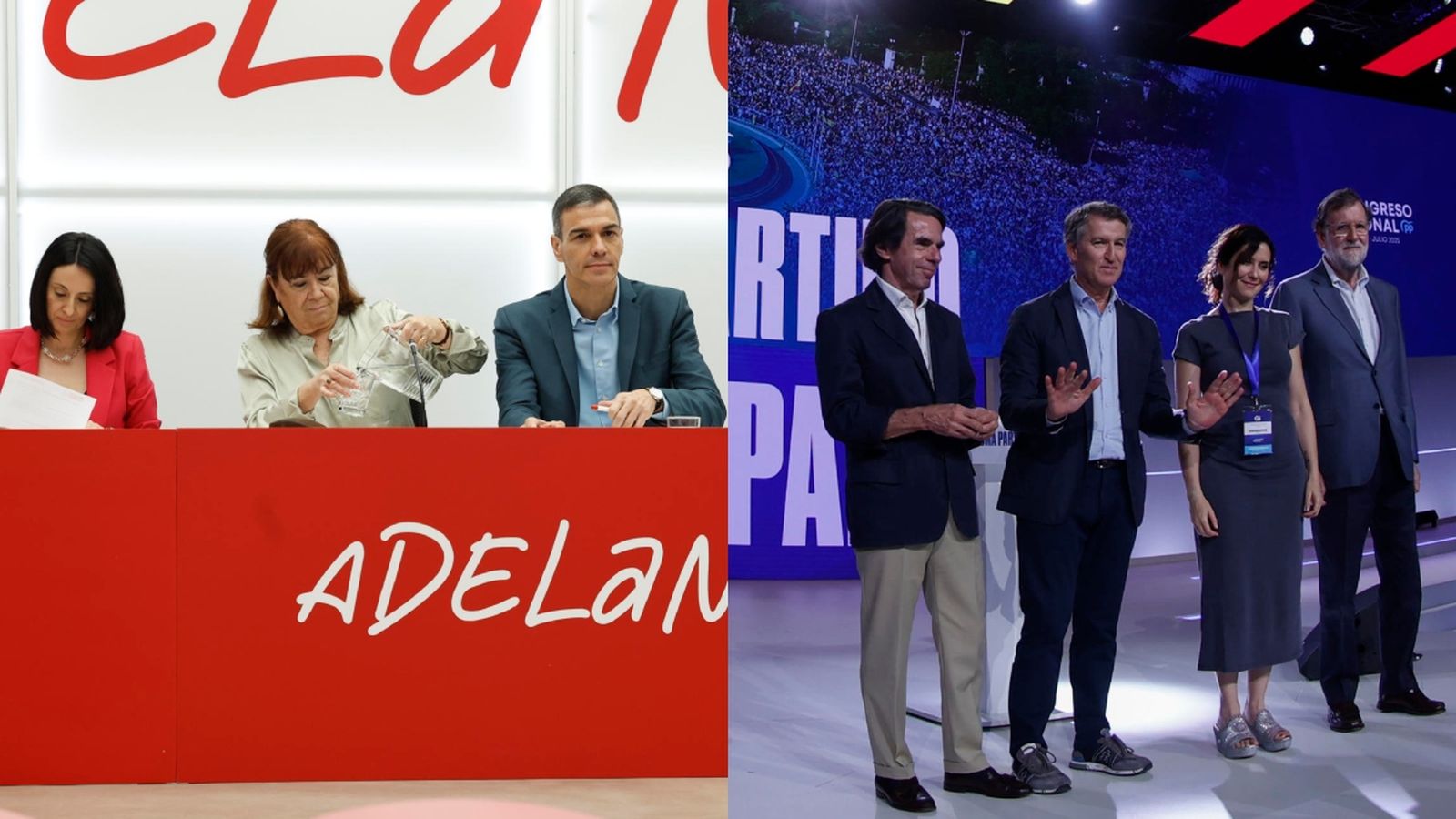 Executiva del PSOE a l'esquerra i congrés nacional del PP a la dreta