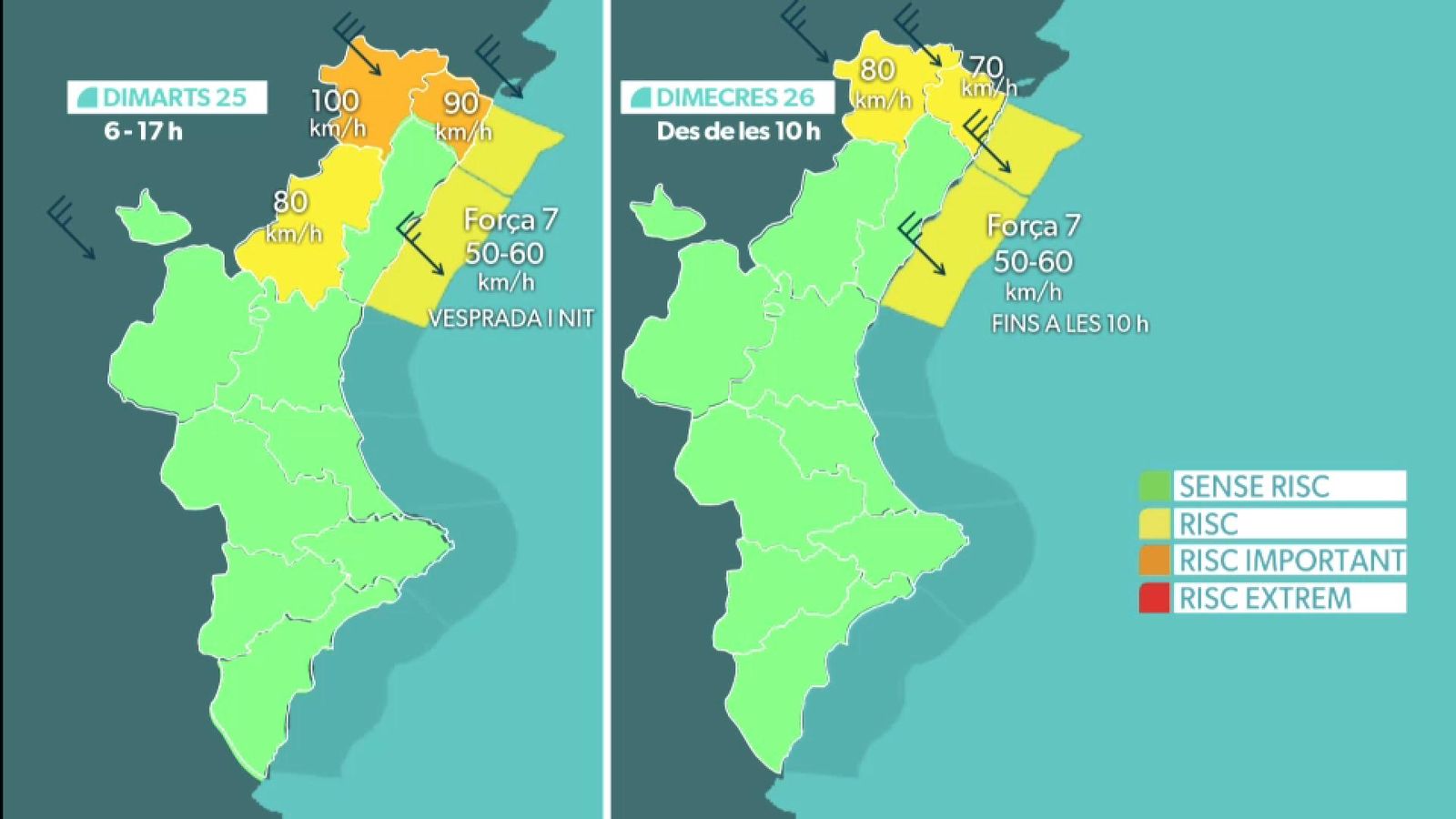 Els avisos actius dimarts 25 de novembre