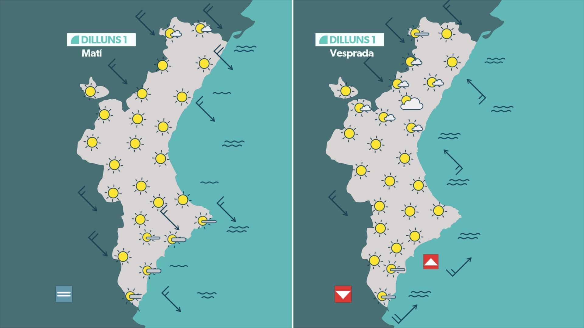 Previsió de l'oratge per a este dilluns, 1 de setembre Previsió de l'oratge per a este dilluns, 1 de setembre