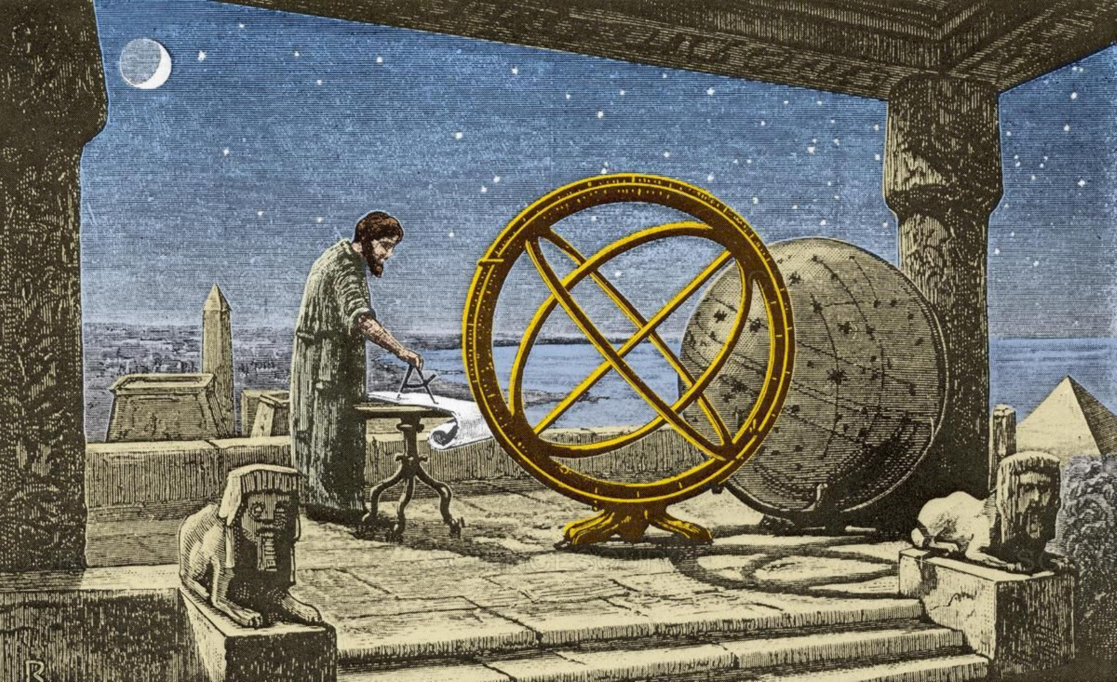 L'astrònom, geògraf i matemàtic grec Hiparc de Nicea realitzant un estudi del cel