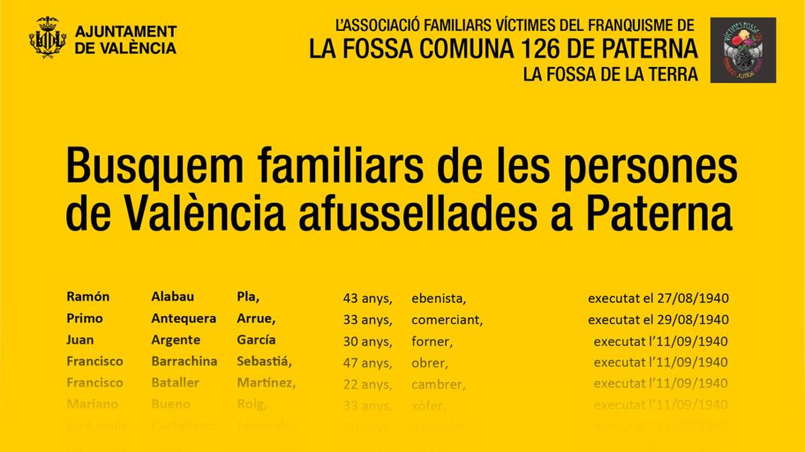 Llista difosa per l'associació de víctimes i l'Ajuntament de València