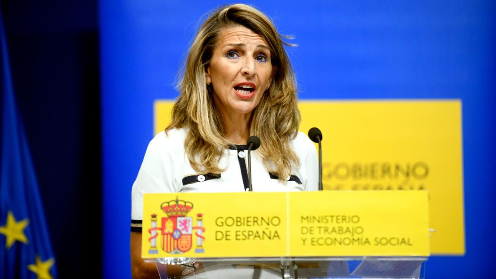 La ministra de Treball i Economia Social, Yolanda Díaz, durant una roda de premsa