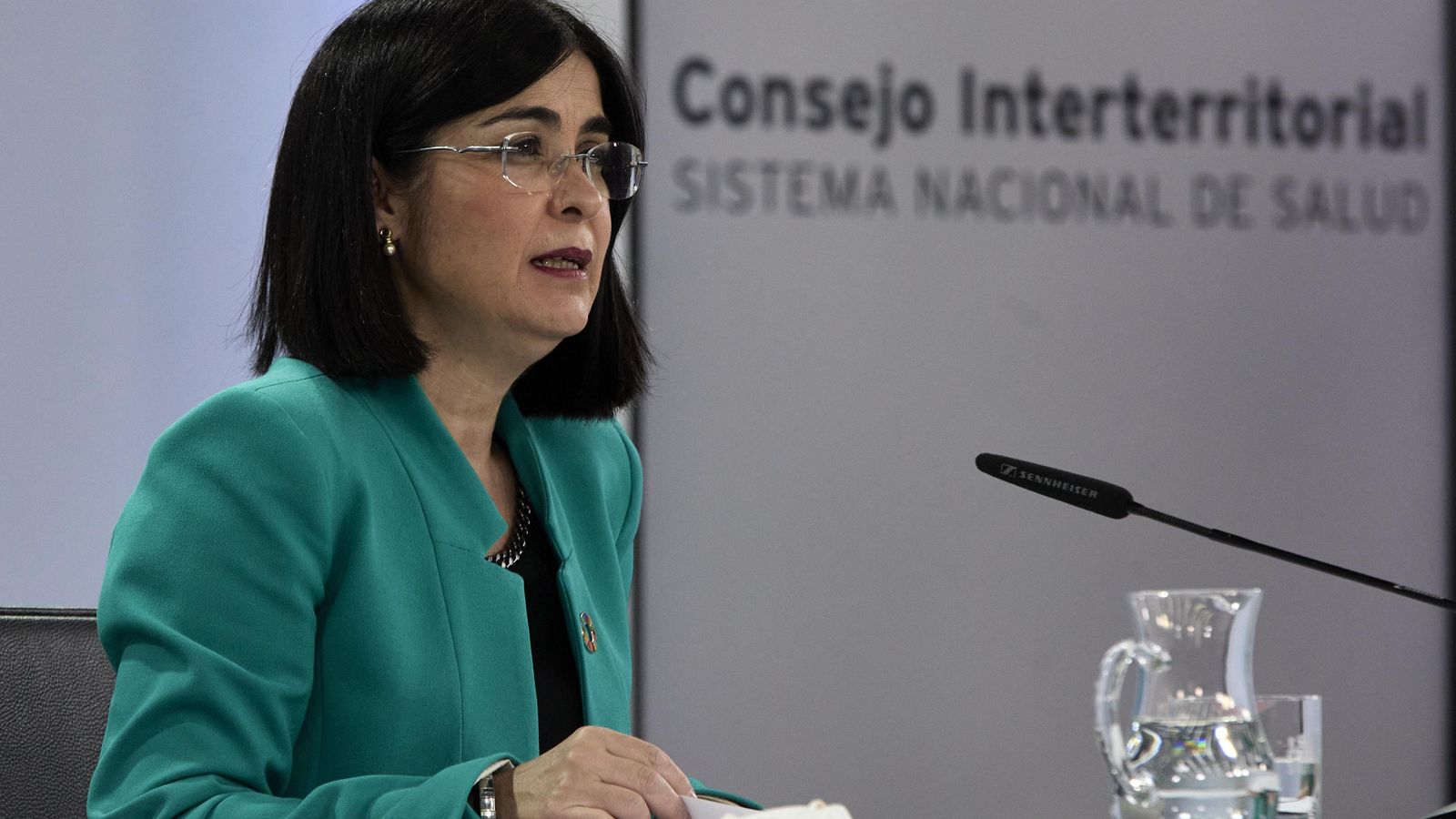 La Ministra de Sanitat, Carolina Darias, durant la roda de premsa posterior al Consell Interterritorial de Salut