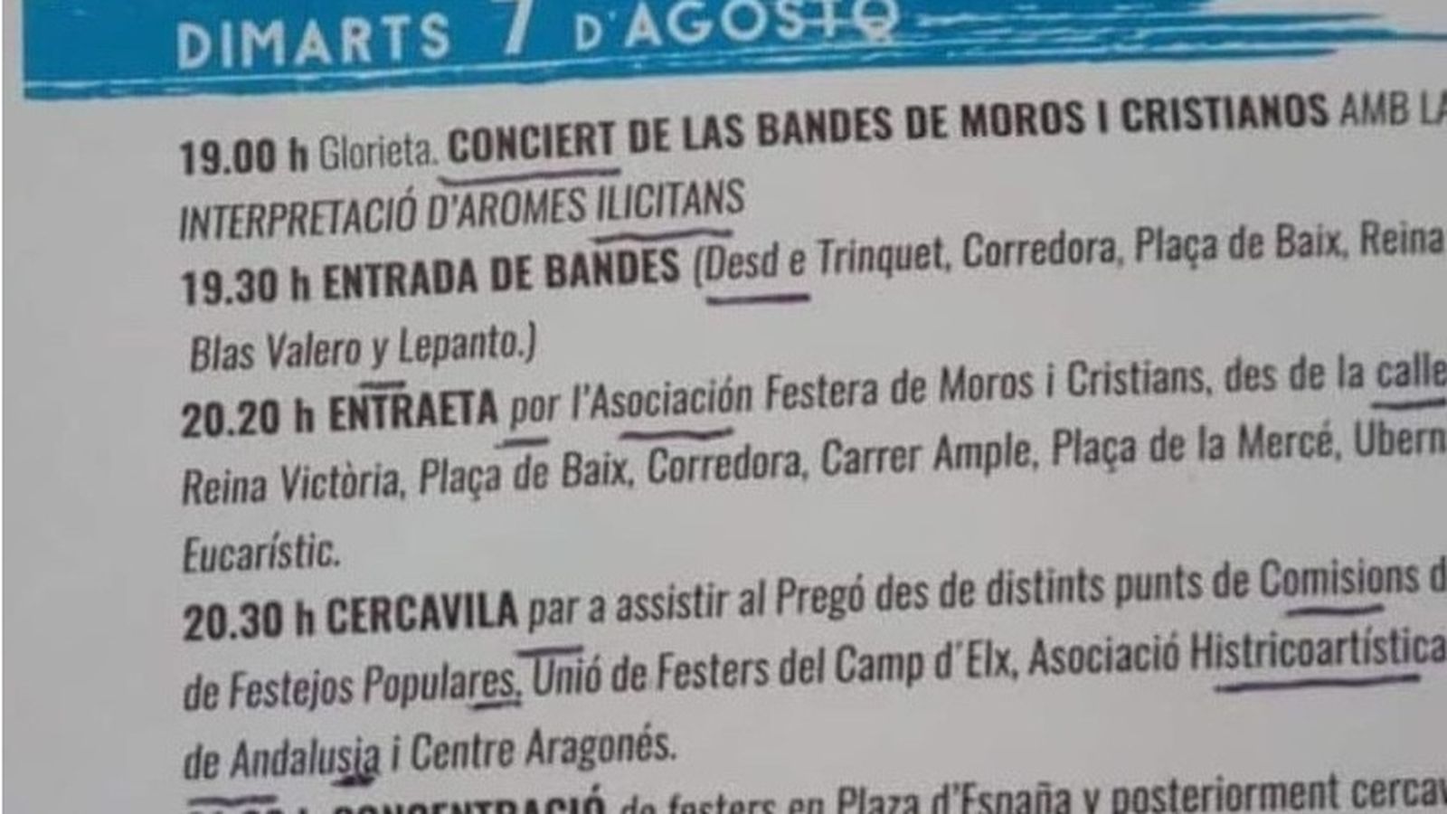 Malestar a Elx per les nombroses faltes d’ortografia en el programa de festes