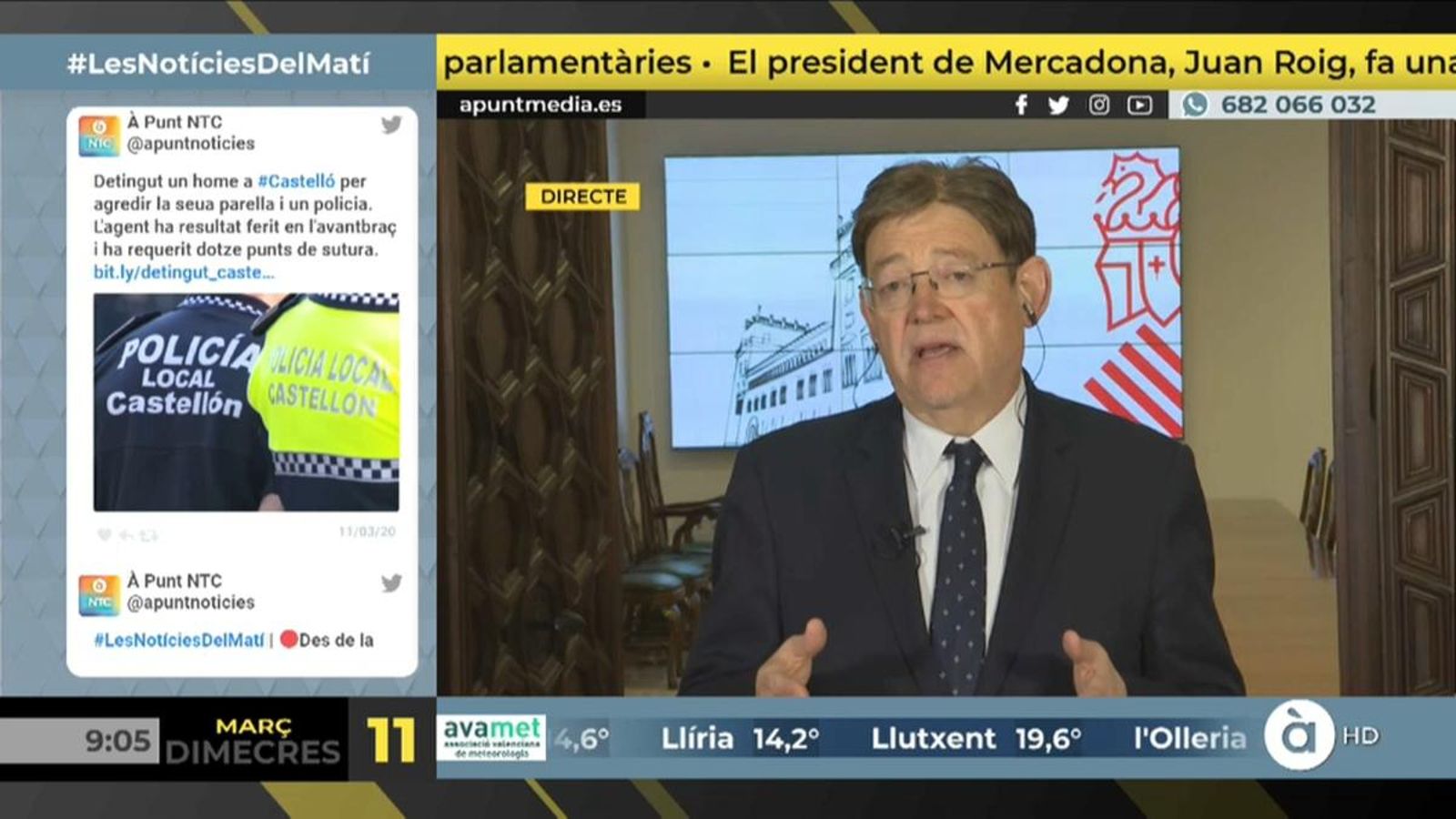 El president de la Generalitat, Ximo Puig, durant l'entrevista a 'Les notícies del matí'