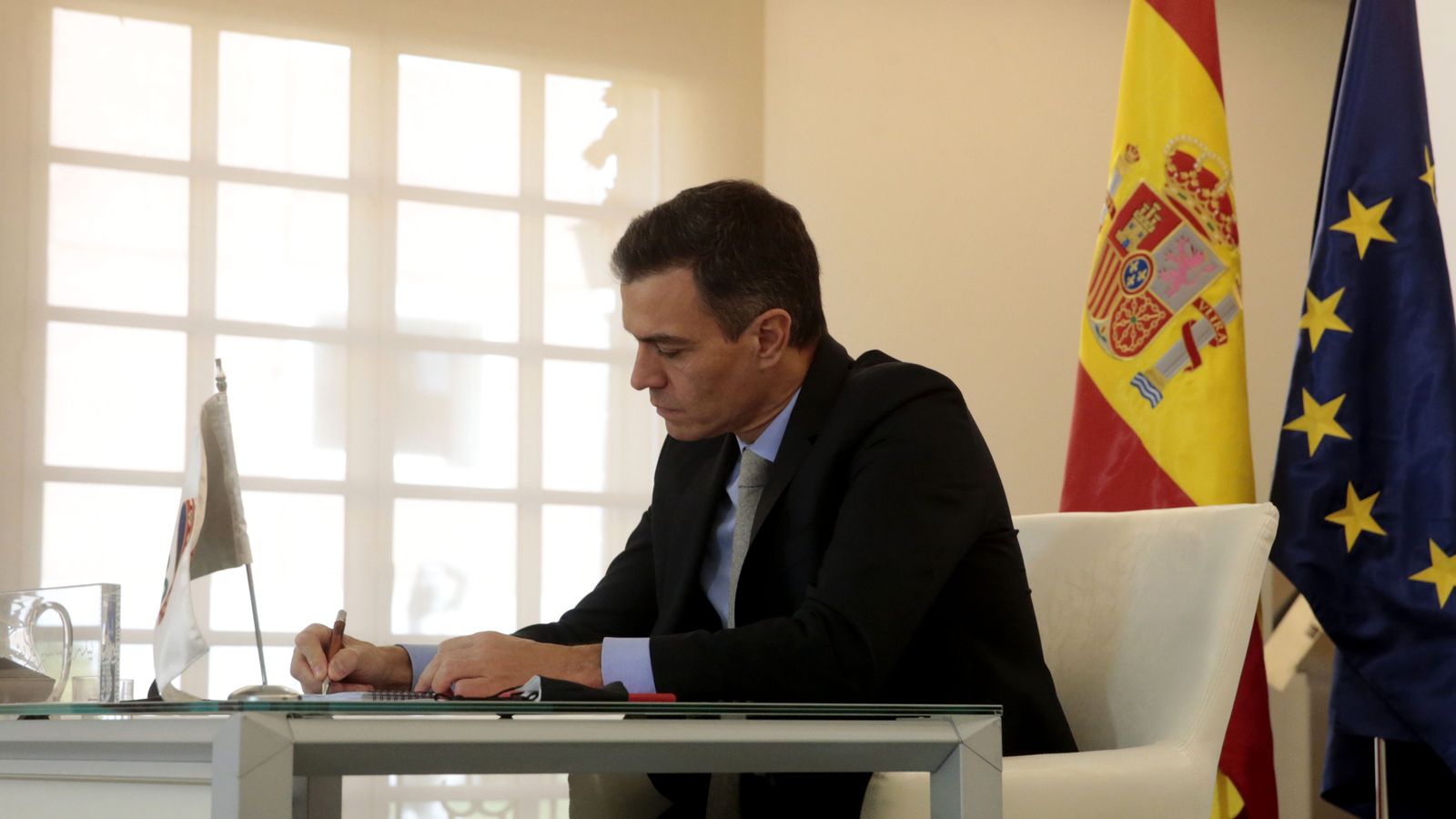 Imatge d’arxiu del president del govern espanyol en funcions, Pedro Sánchez, durant una videoconferència en la cimera del G20