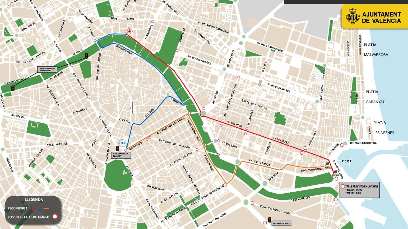 Talls previstos per al muntatge de la carrera