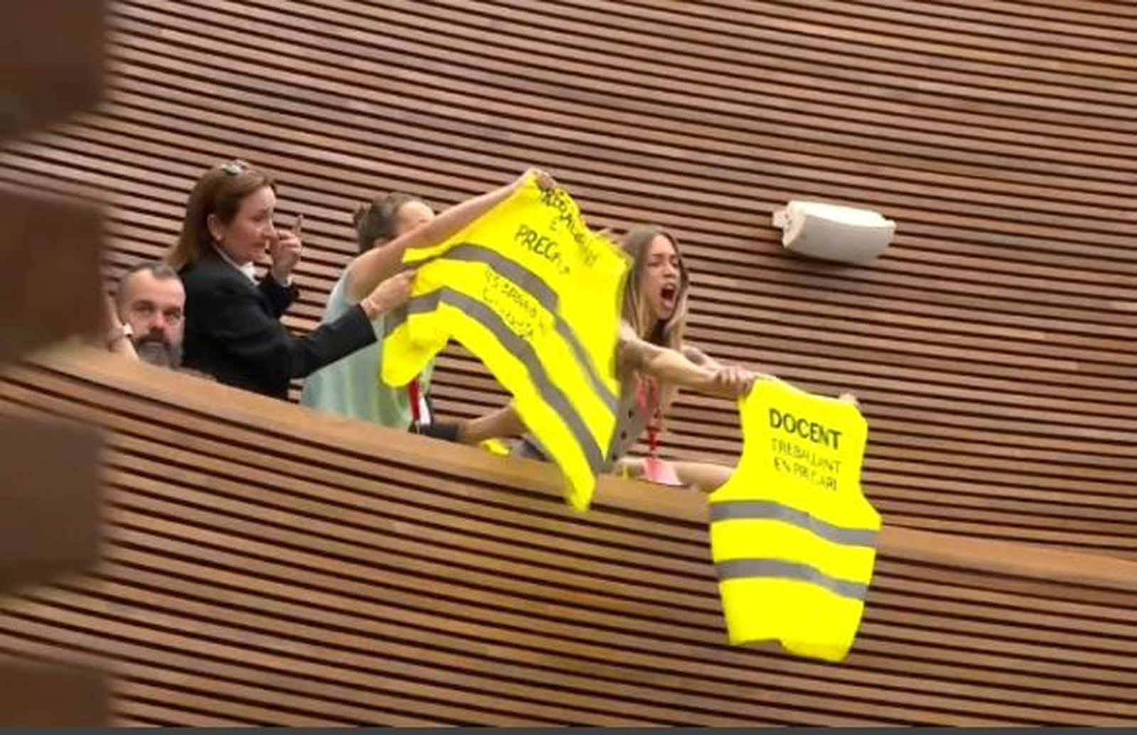 Dos professores demanen la dimissió d'Ortí des de la tribuna de convidats