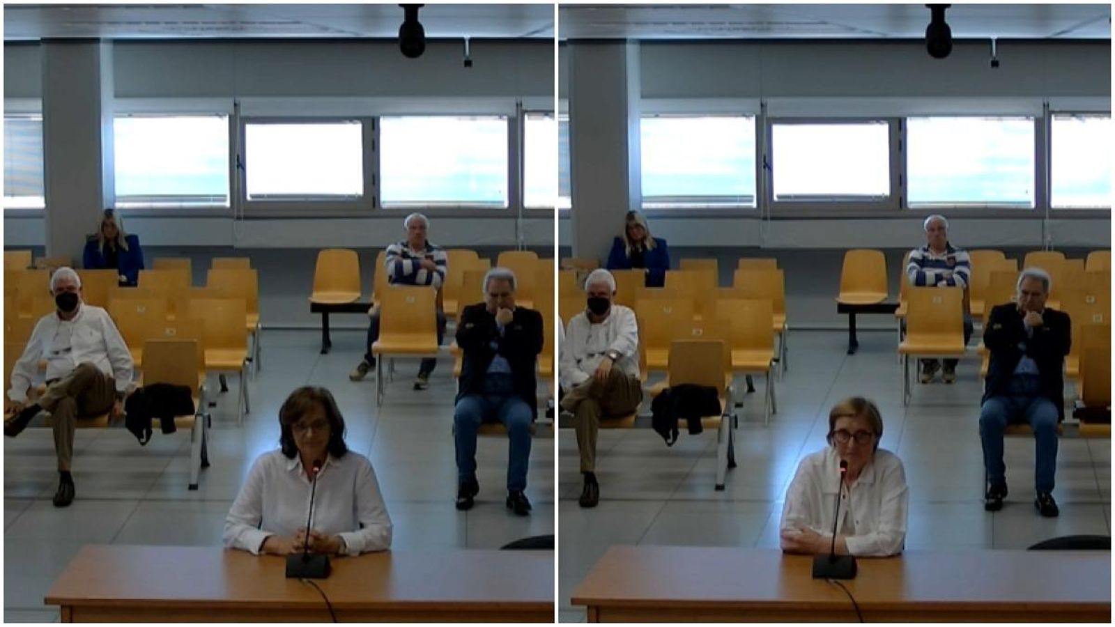 Les germanes Torregrosa, dona i cunyada de l'exsogre del ionqui dels diners, declaren davant l'atenta mirada de Mariano López (esquerra) i Alfonso Rus (dreta)