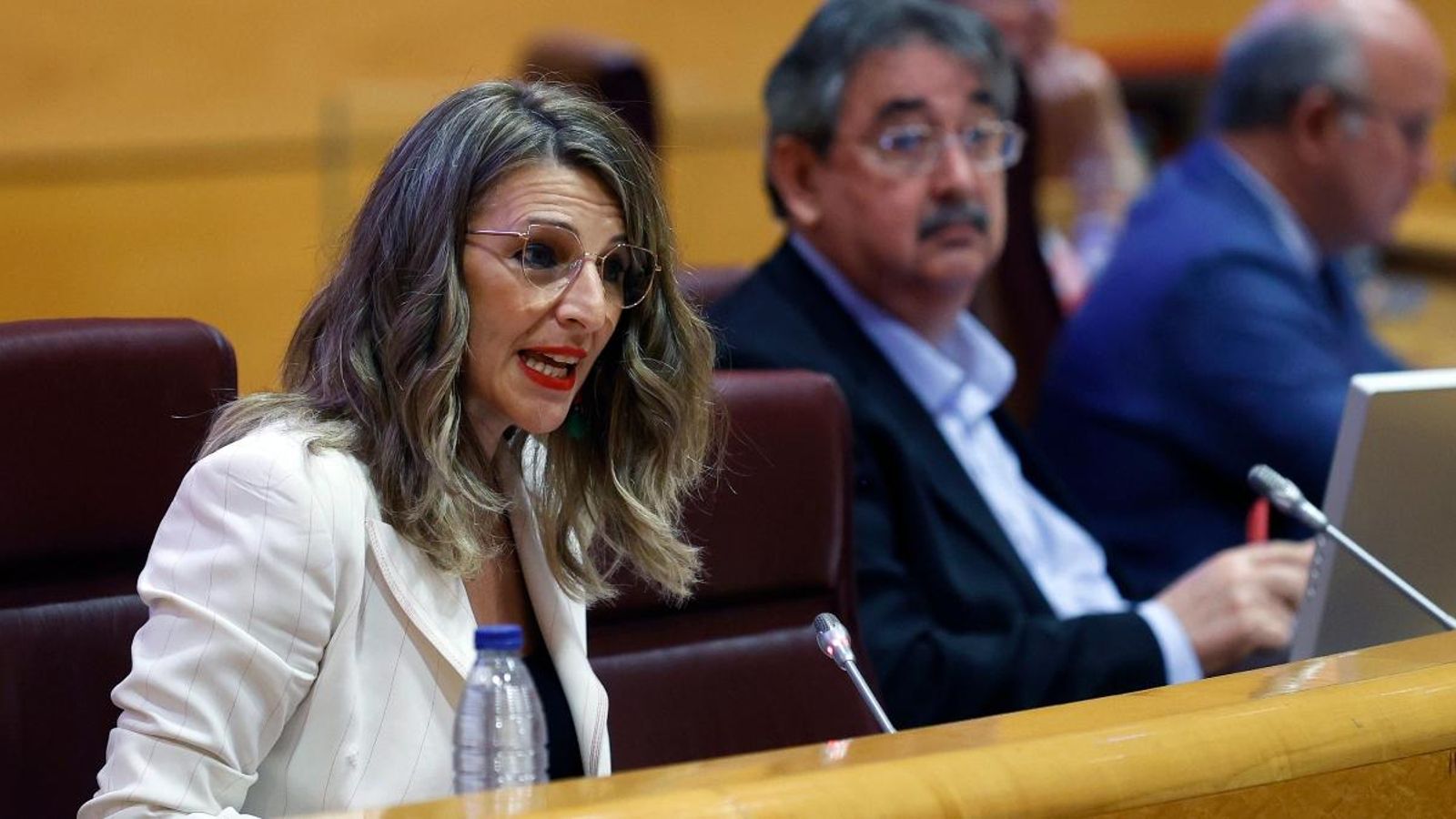 La ministra de Treball, Yolanda Díaz, durant la intervenció en la Comissió de Treball del Senat