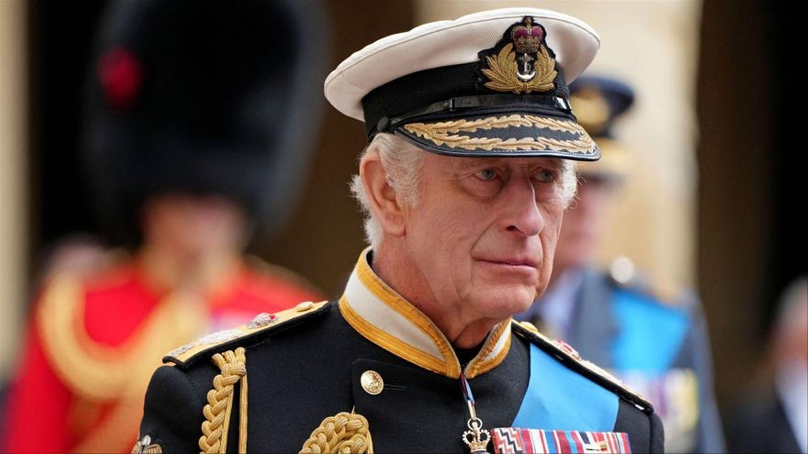El rei Carles III, durant el funeral de sa mare, la reina Isabel II