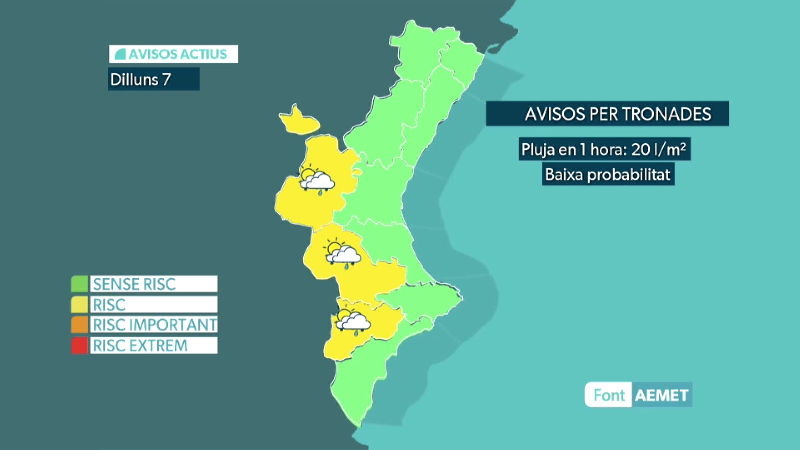 Els avisos actius dilluns 7 de juliol