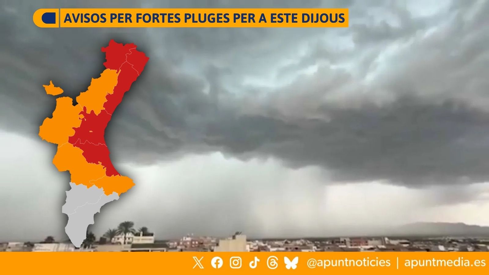 Avisos per fortes pluges per a este dijous