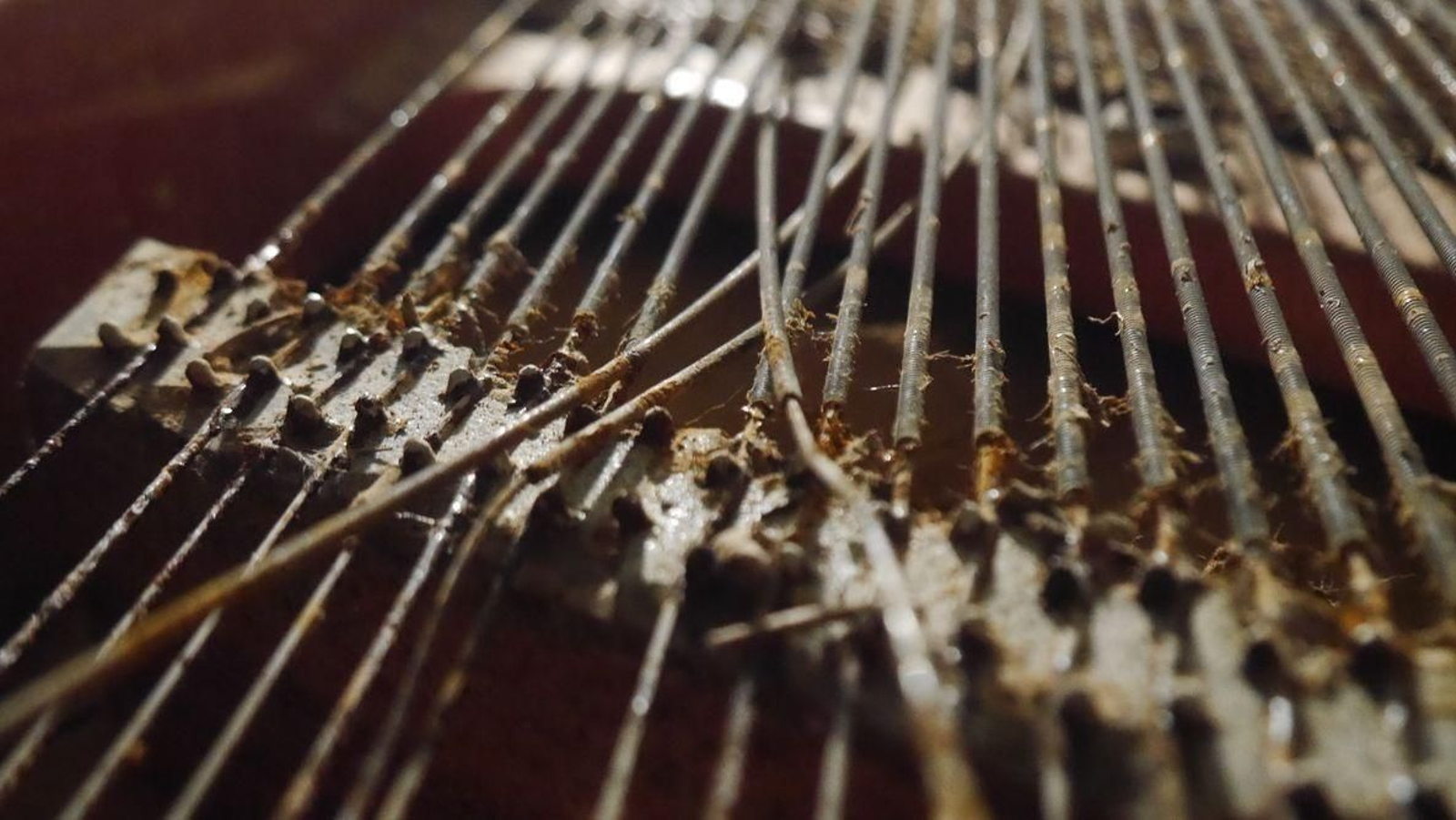 Les cordes del piano Schimel després que quedar submergides en l'aigua de la barrancada