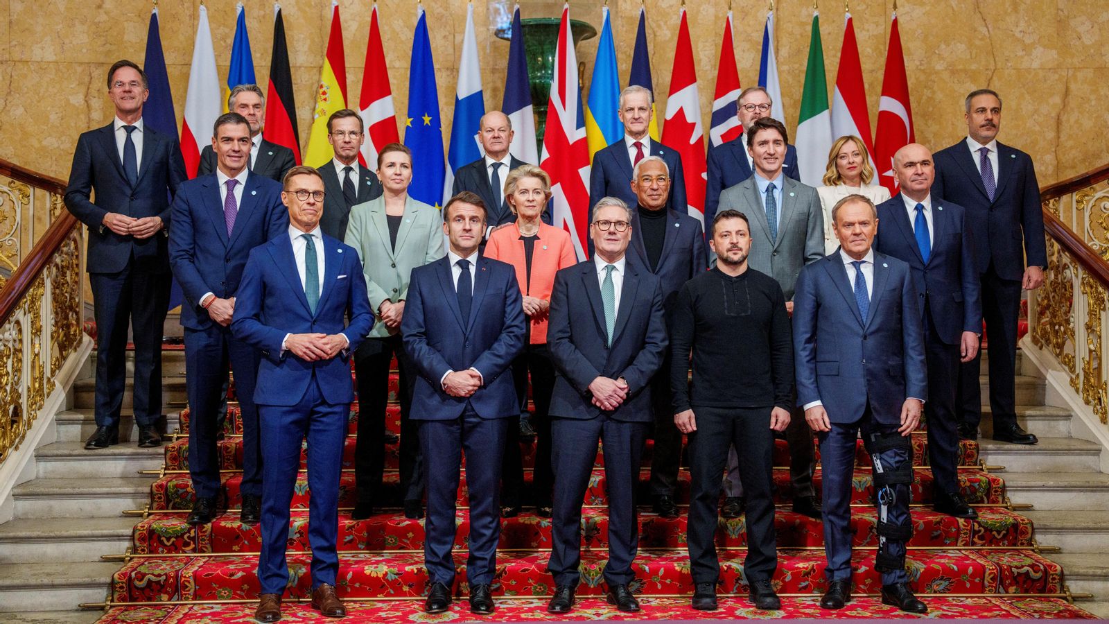 Els líders de la UE amb el president d'Ucraïna i el secretari general de l'OTAN en una reunió del 2 de març a Londres