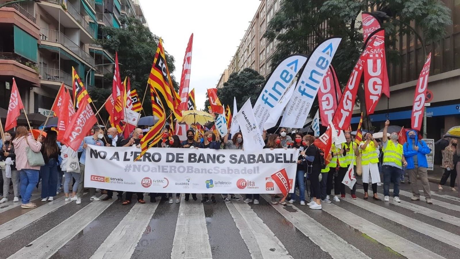 Protesta dels treballadors del Banc Sabadell, en una imatge recent