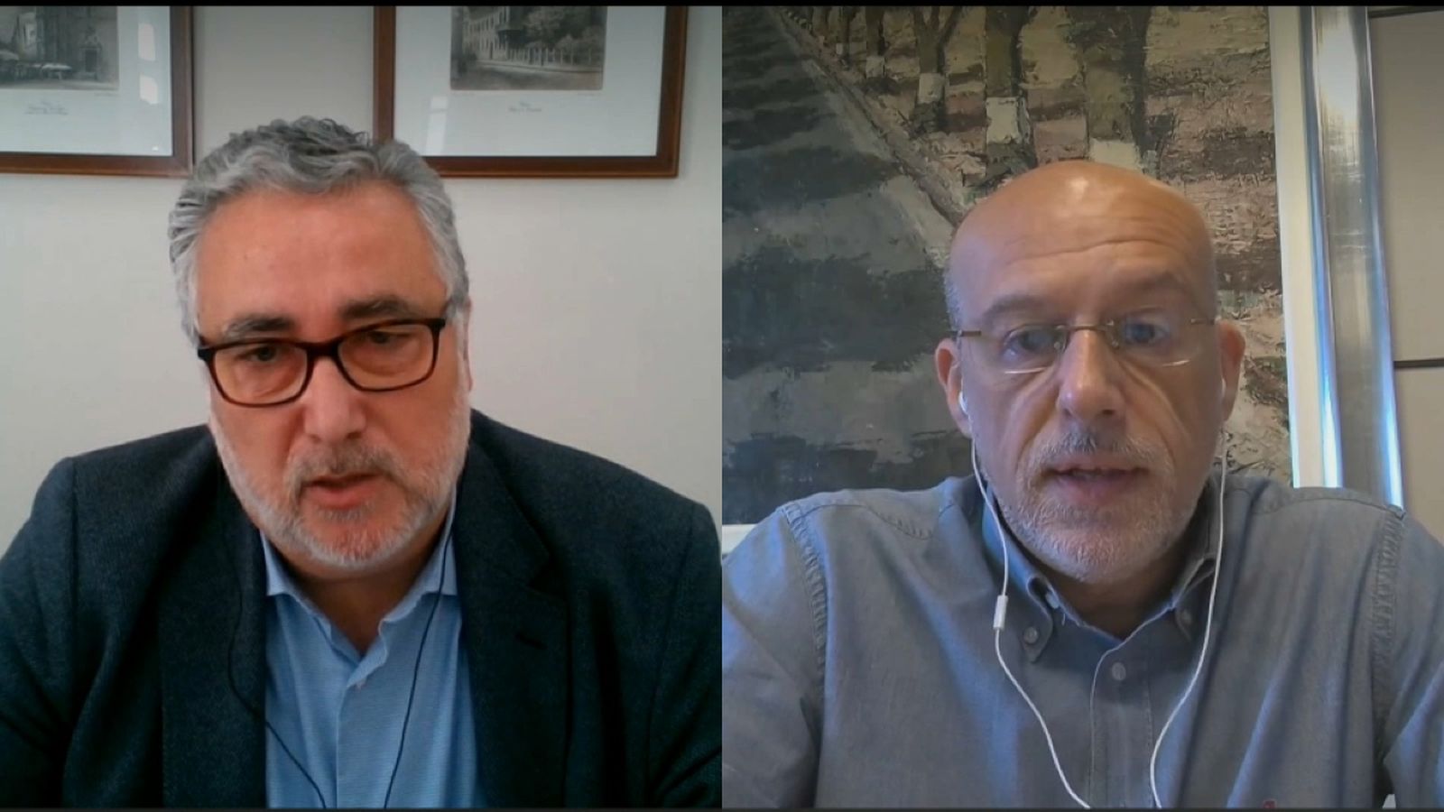 D'esquerra a dreta, els portaveus de l'Associació Provincial d'Empresaris de Transport per Carretera, Carlos García, i de l'Associació Espanyola de la Carretera, Jacobo Díaz