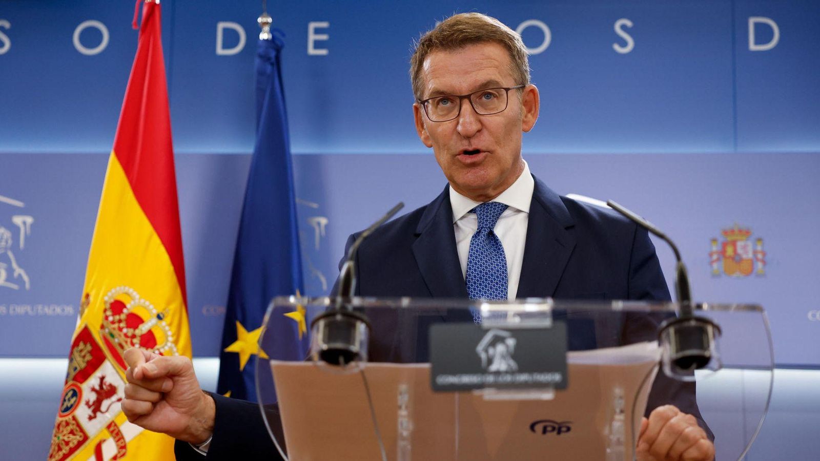 Feijóo, durant la roda de premsa posterior a la reunió amb Pedro Sánchez