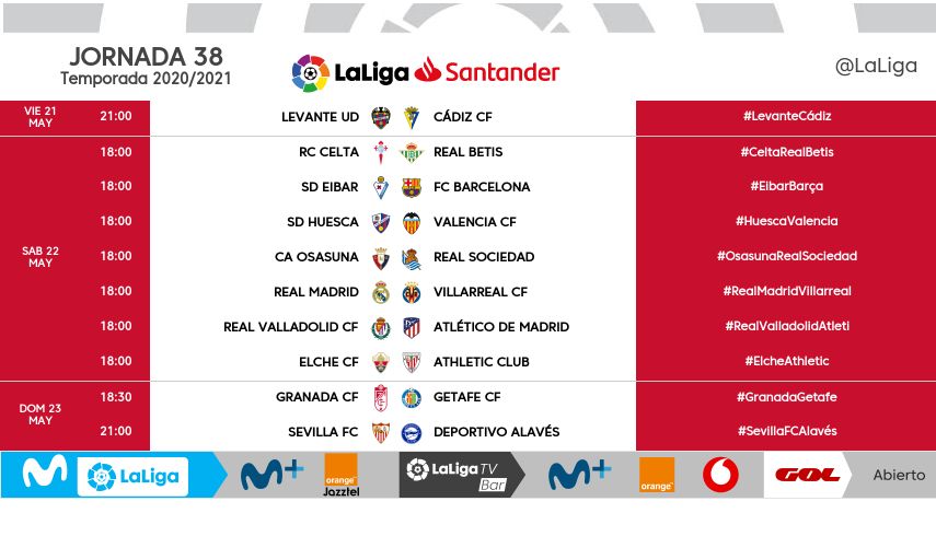 La Lliga modifica els horaris de l'última jornada La Lliga modifica els horaris de l'última jornada