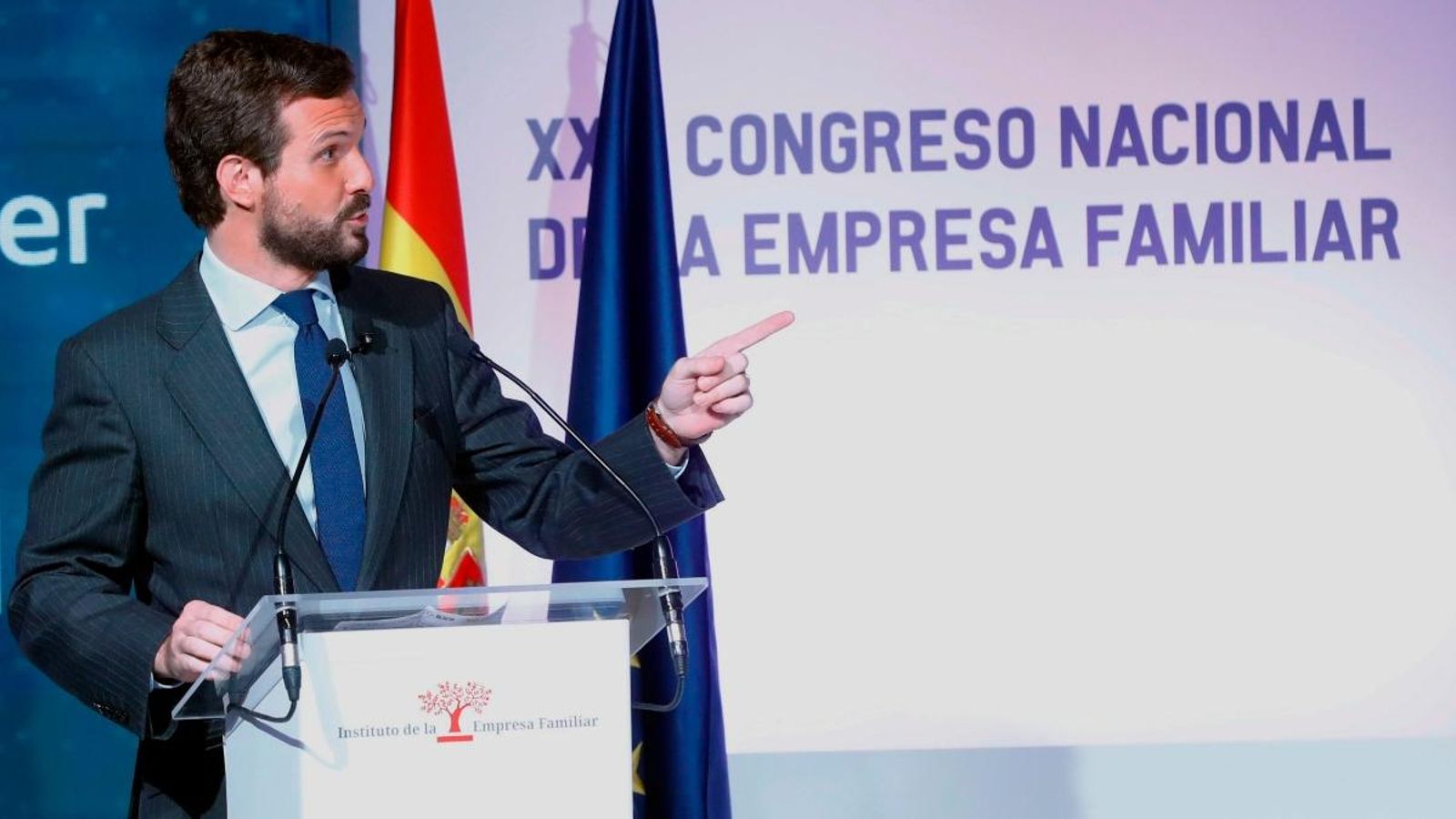 El líder del PP, Pablo Casado, durant el XXIII Congrés Nacional de l'Empresa Familiar
