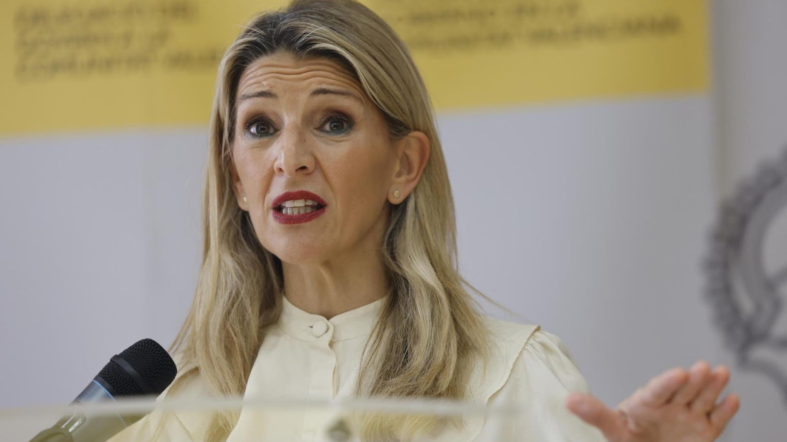 Yolanda Díaz durant la seua compareixença a València