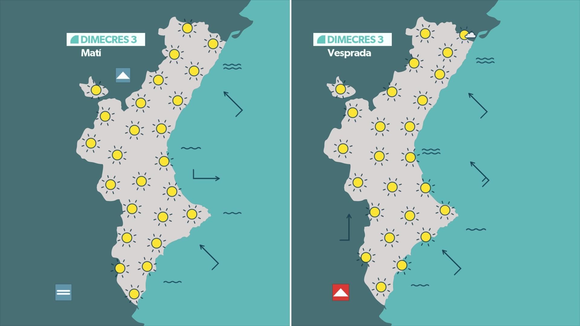 Previsió de l'oratge per a este dimecres, 3 de setembre Previsió de l'oratge per a este dimecres, 3 de setembre