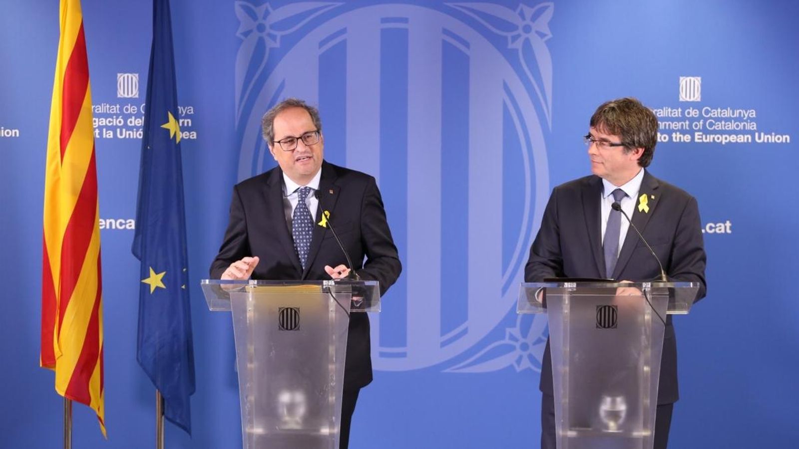 El president de la Generalitat de Catalunya, Quim Torra, i l'expresident, Carles Puigdemont, en una imatge d'arxiu
