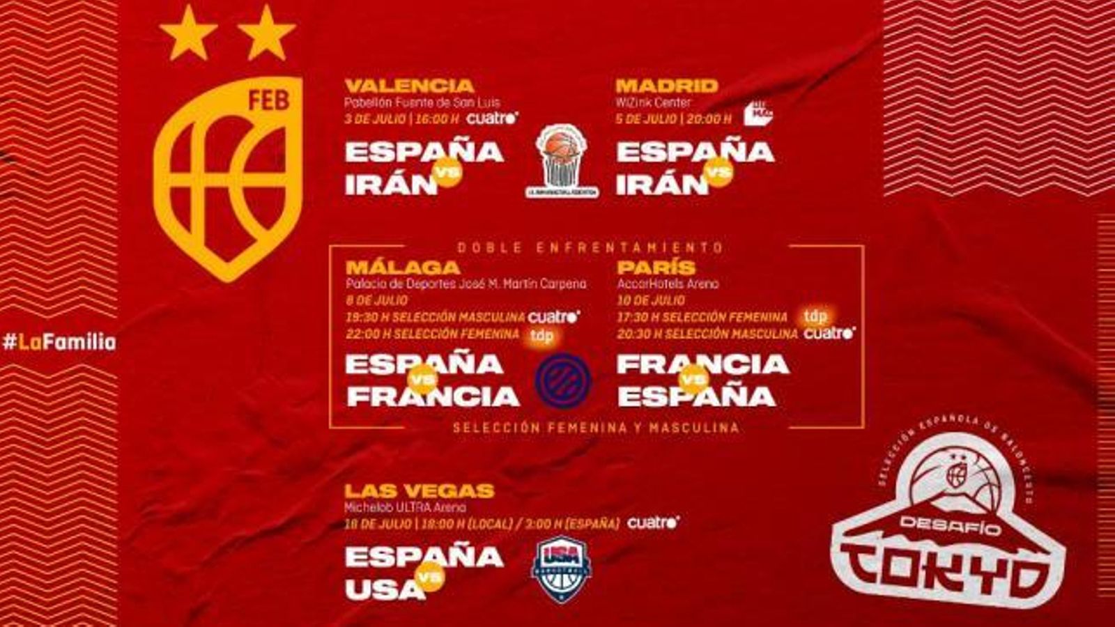 La selecció espanyola de bàsquet jugarà cinc partits de preparació abans dels Jocs Olímpics