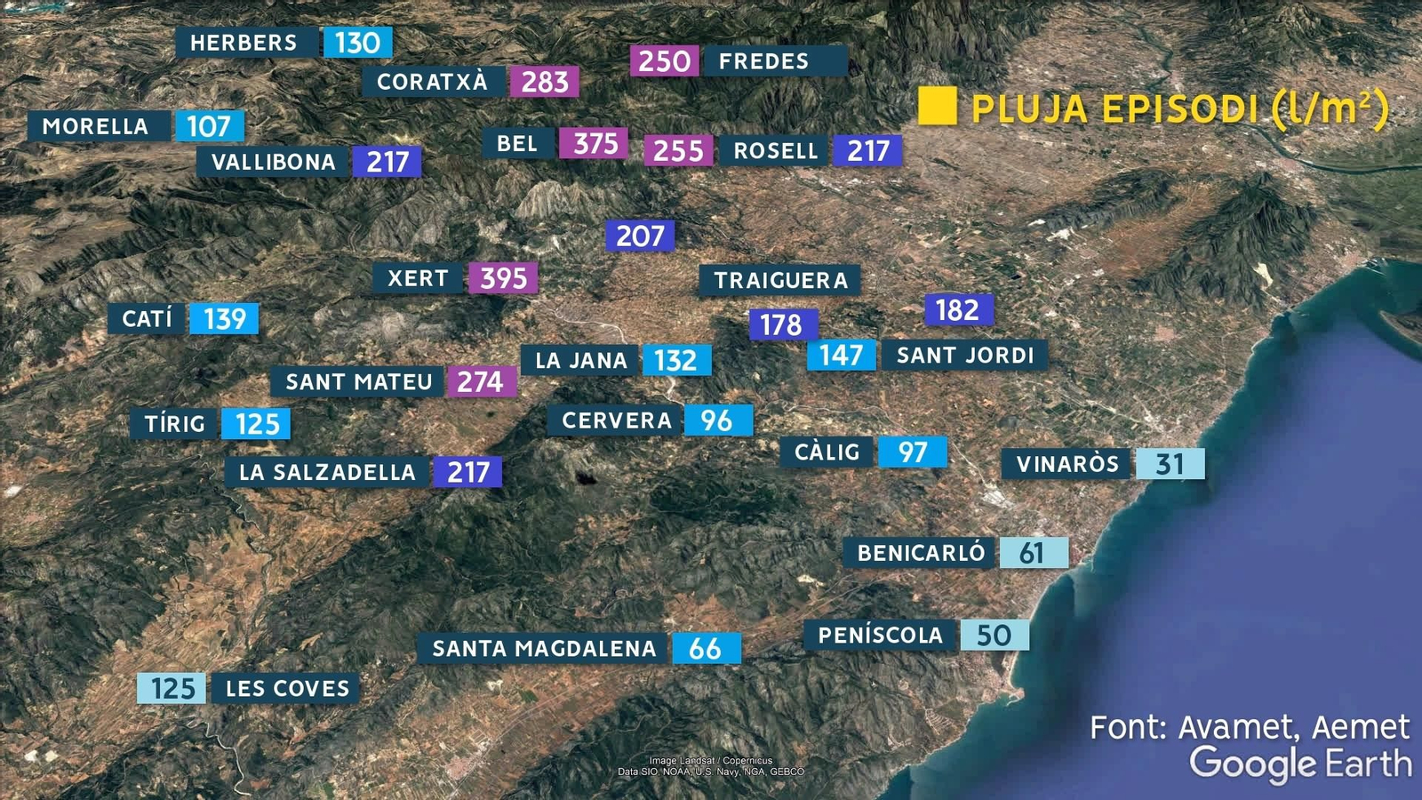 Pluja en punts dels Ports i el Maestrat