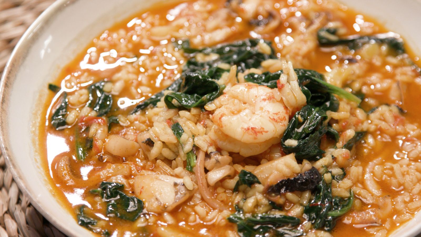 Arròs d'espinacs i gambes