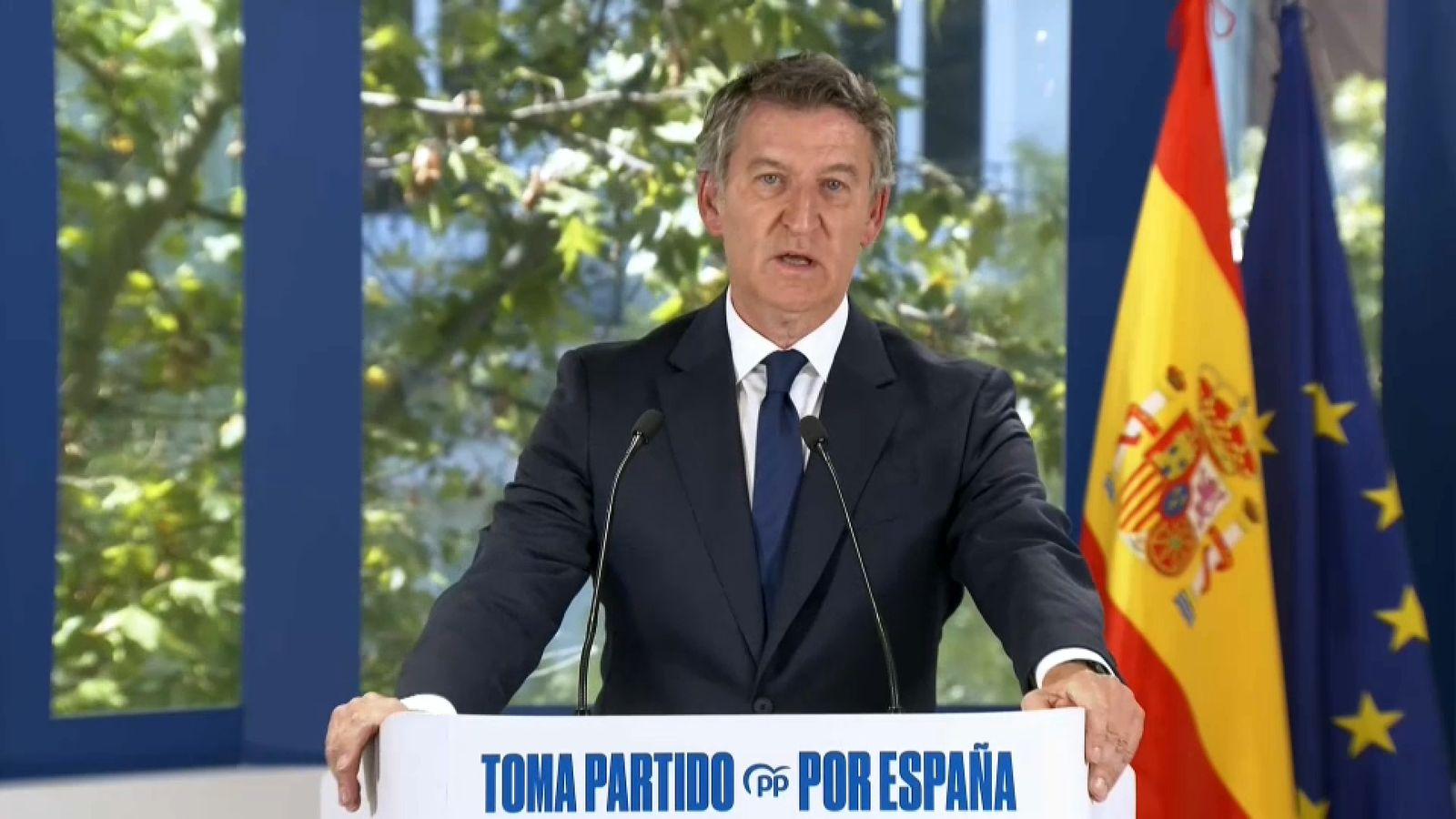 El president del Partit Popular, Alberto Núñez Feijóo, en roda de premsa