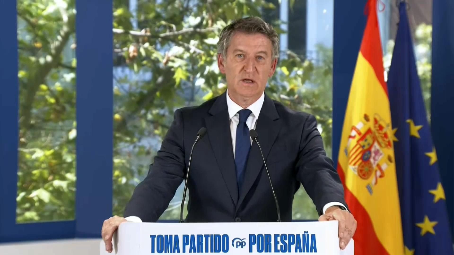 El president del Partit Popular, Alberto Núñez Feijóo, en roda de premsa