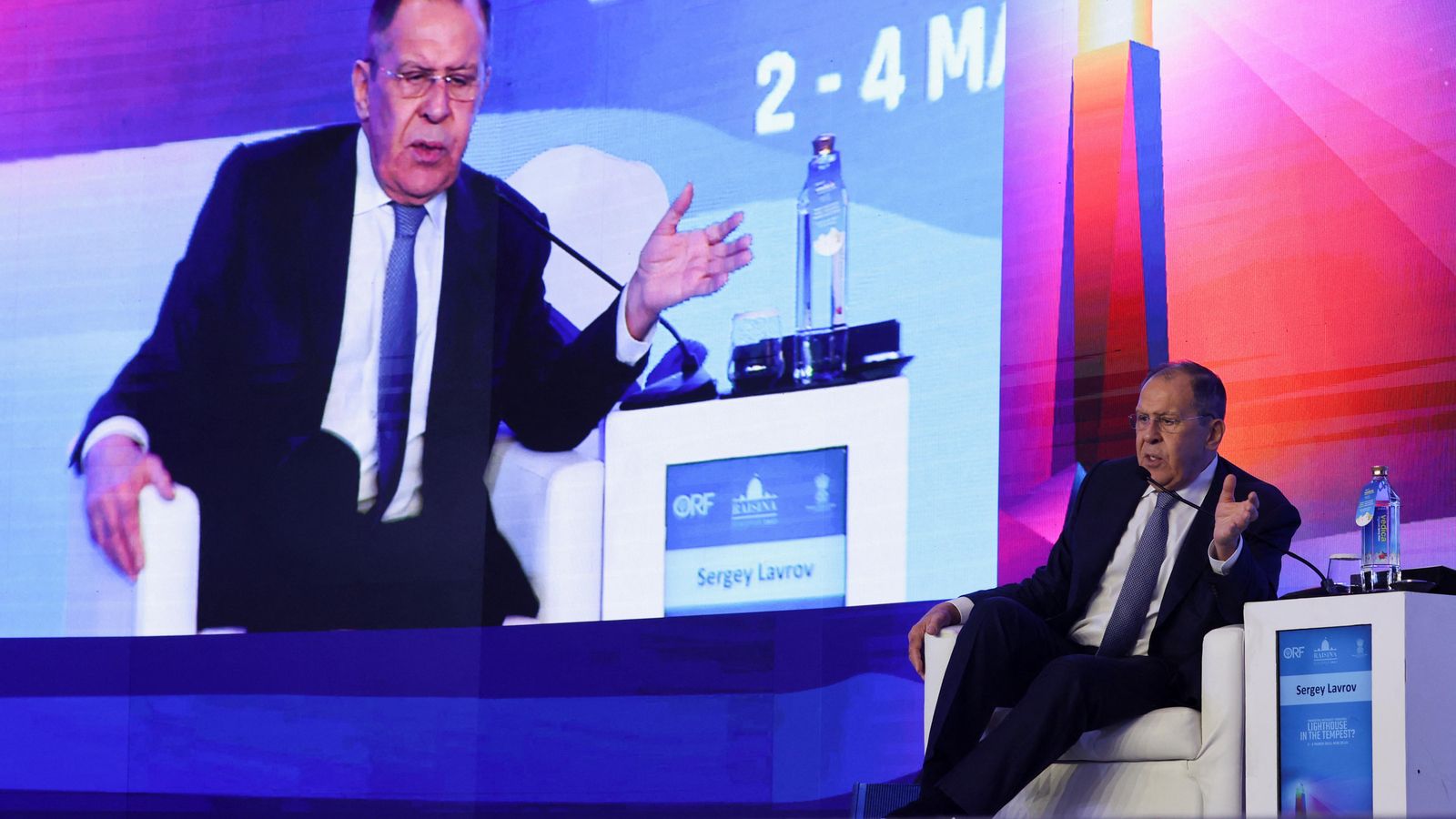 El Ministre de Relacions Exteriors de Rússia, Serguei Lavrov, parla durant el Raisina Dialogue, a Nova Delhi, l'Índia