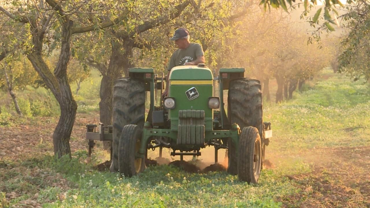 Un llaurador treballa al camp amb el seu tractor