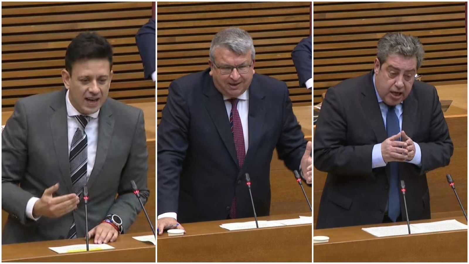 D'esquerra a dreta José J. Zaplana (PPCV), Fernando Llopis (Cs) i Jose Mª Llanos (Vox)