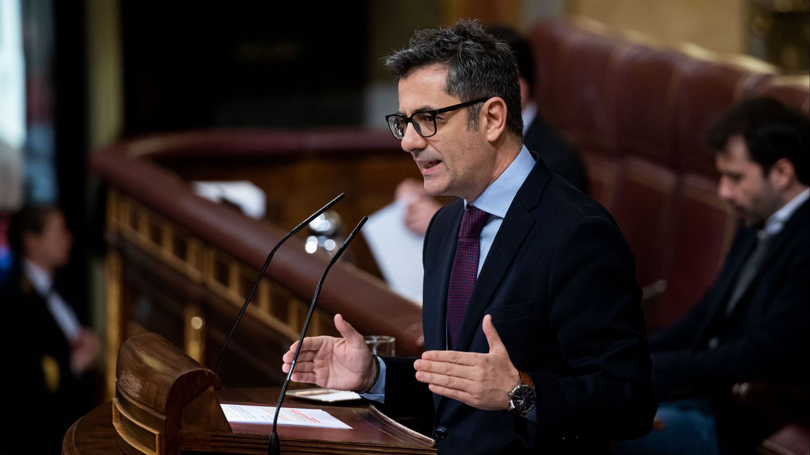 Félix Bolaños durant la seua intervenció en el Congrés