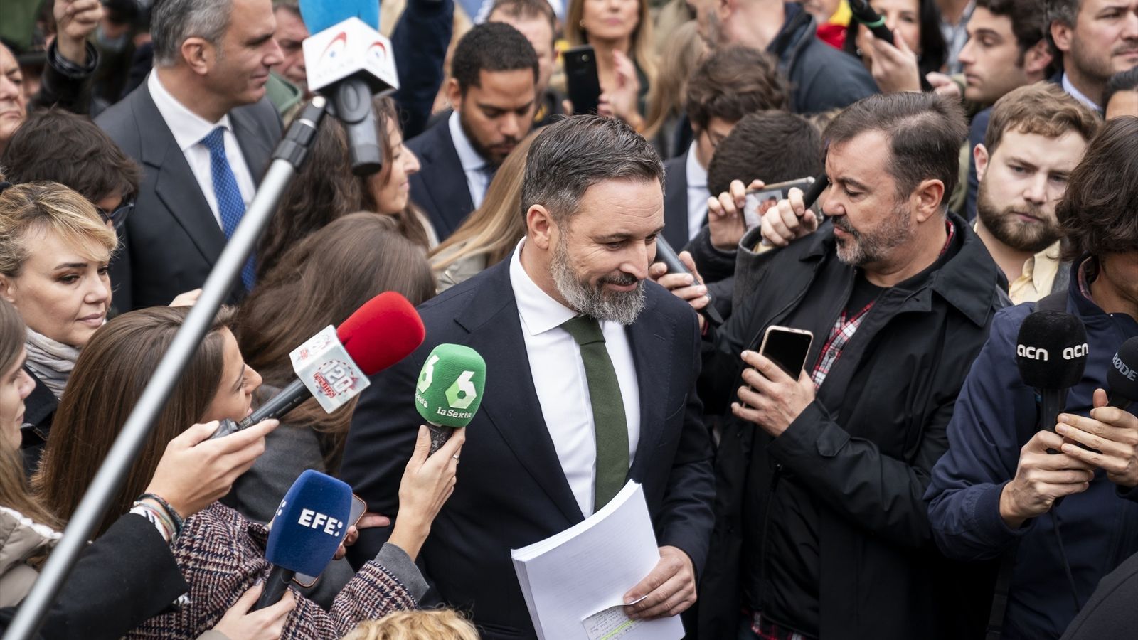 El líder de Vox, Santiago Abascal, aquest dimarts en el Tribunal Suprem