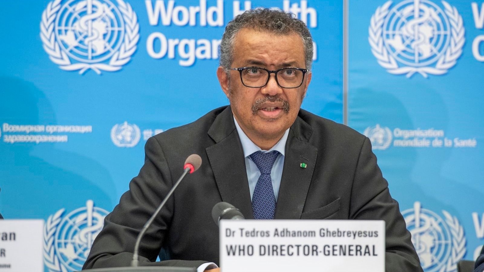 El director general de l'OMS, Tedros Adhanom Ghebreyesus, durant la roda de premsa diària de l'organisme internacional