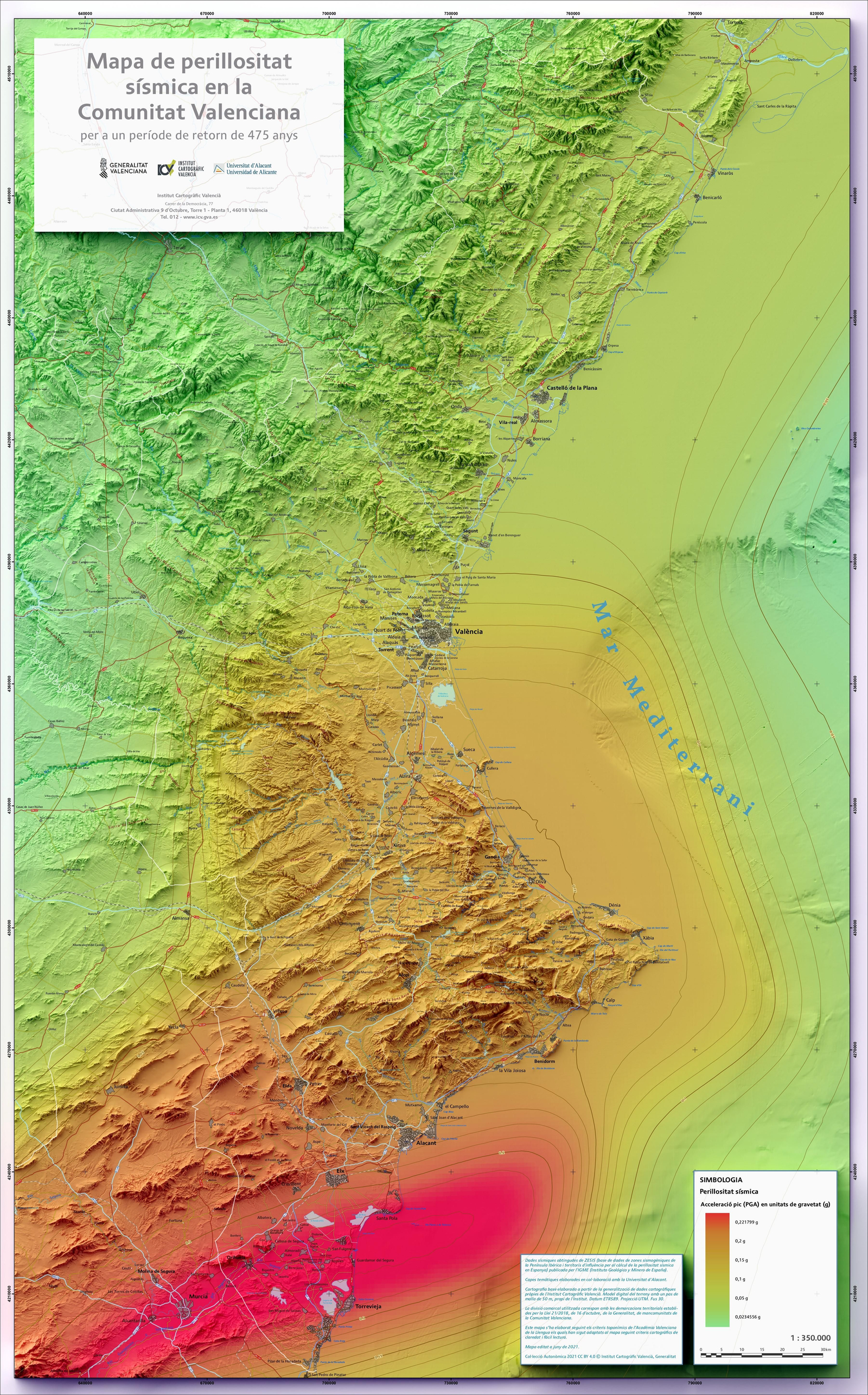 Mapa de perillositat sísmica en la Comunitat Valenciana