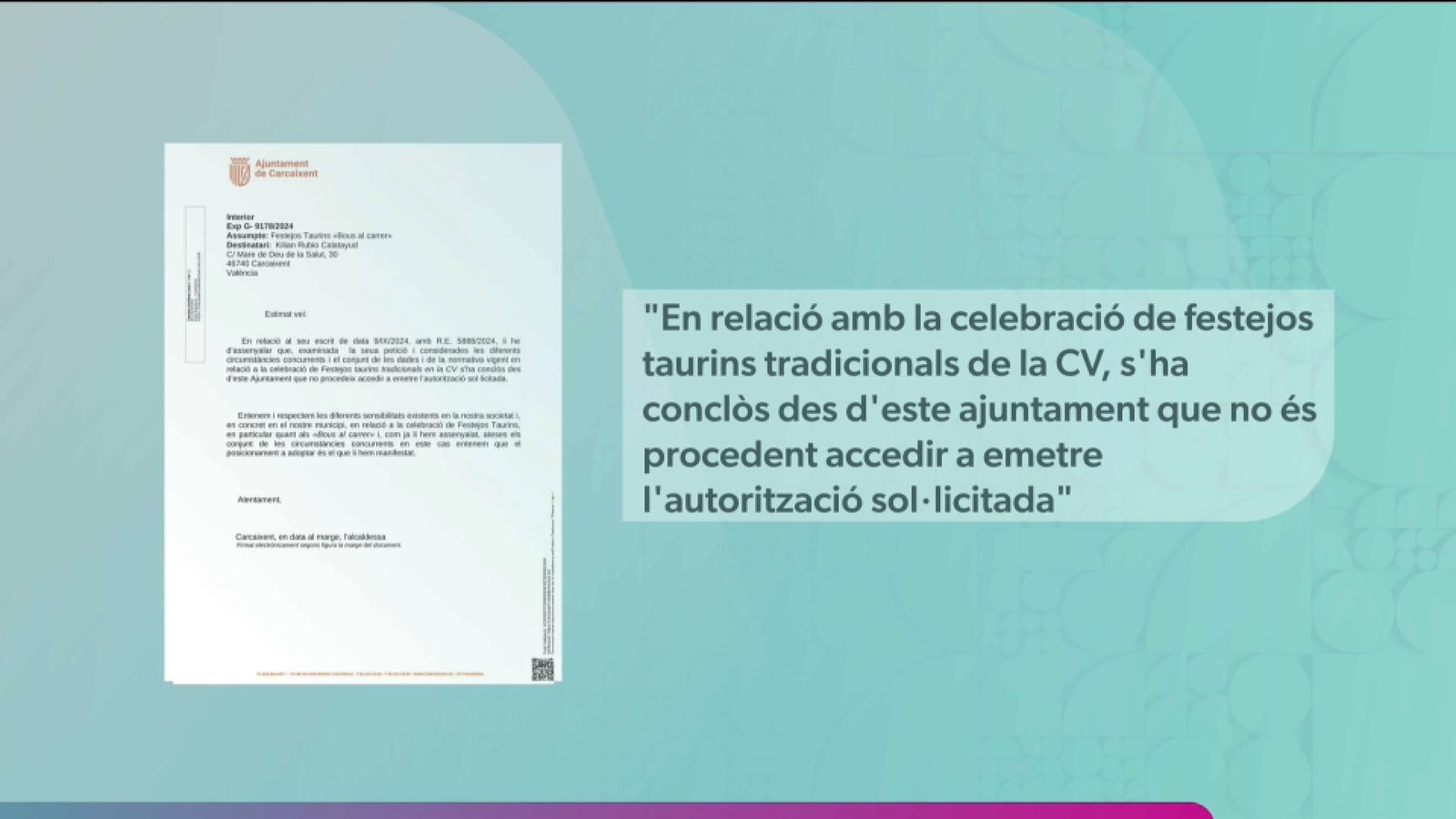 Comunicat de l'Ajuntament de Carcaixent referent als festjos taurins